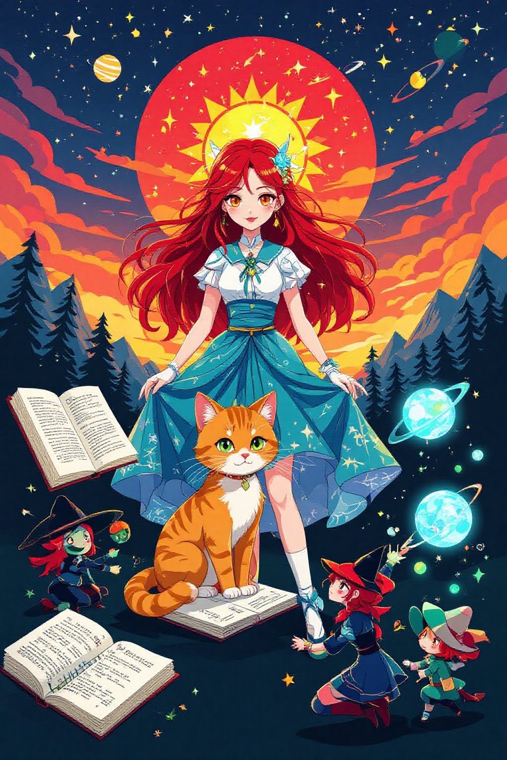 The image shows a small,  orange kitten sitting on a spiral-bound notebook. The kitten is looking down at the notebook,  w...