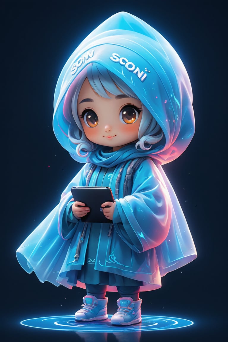 create me the gaming futer being,3D Cartoon gaming doing  on laptoup  Vision,short-hijab,chinese girl,word, warite name the word soni in English
