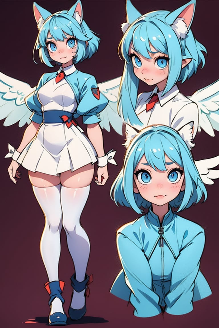 little furry, crying_with_eyes_open, blueeyes, full_body, wide_hip , multiple_views , furry costume, , white, wings, young face,submissive pose,