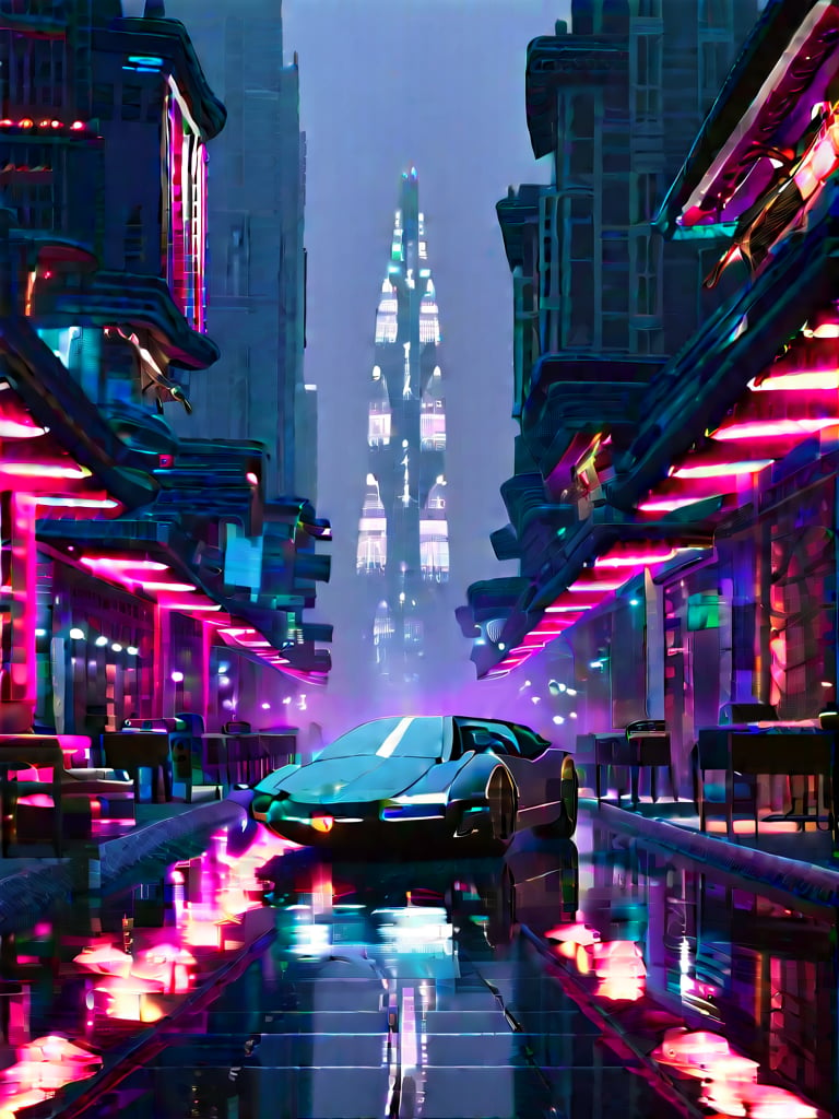 highly detailed cyberpunk cityscape, neon-lit sleek Lamborghini Counatch, Blade Runner-inspired atmosphere, wide-angle shot, hazy misty rain, vast cityscape with towering skyscrapers, radiant neon advertisements, Visual effects by Operator Roger Deakins, cinematography by Neill Blomkamp, Elysium-like utopian floating city in the distance, elements of Altered Carbon-inspired cybernetic enhancements, neon-drenched metropolis, deep shadows, vibrant holographic projections, Cyberpunk street gangs, bustling city life, deep blues and purples palette, subtle texture of wet pavement, oil-slick reflections, Ghost in the Shell-inspired Section 9 secret hideouts, blending Eastern and Western architectural styles, intricate street-level details, cinematic lighting, atmospheric smoke effects, Michael Garmash-inspired classical architectural elements, night time cityscape, immense scale and depth by Mamoru Oshii