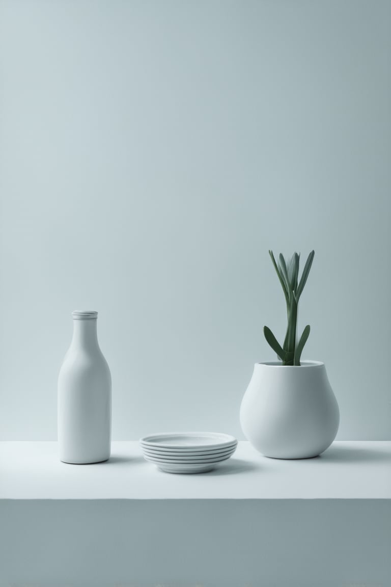 A minimalist still life setup against a simple flat background, a pure white surface with no texture or pattern, serves as a clean canvas for the subject. The overall aesthetic is one of serenity and calmness.