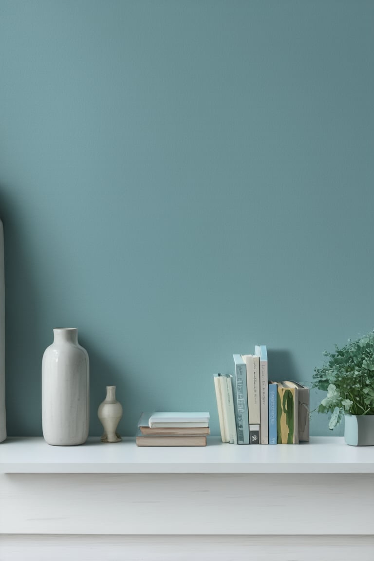 A minimalist setup featuring a single, flat background in a subtle color palette. A still life arrangement of everyday objects such as books, vases, and small decorative items is placed against this unobtrusive backdrop, allowing the viewer's focus to remain on the carefully curated composition.