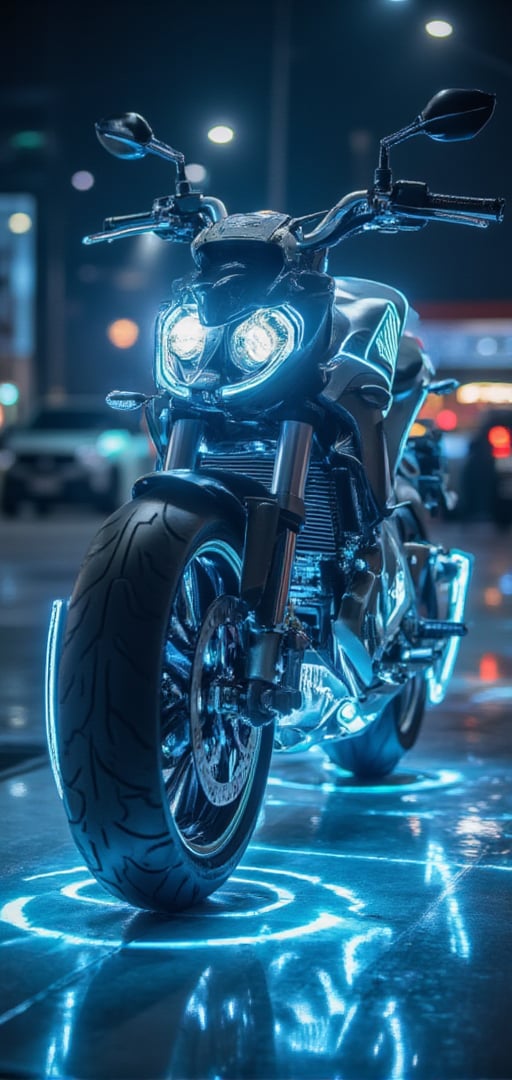 TRON Light Cycle, the super cool "Light Cycle" motorcycle, 32K, -- Chaos <30>, (eye level angle), (close-up), (realistic), (amount of light), (high Image quality), (Volume light) 32K   --chaos <30>  --uplight、（Eye level angle）、（close-up）、（photoreal）、（volumetric light）