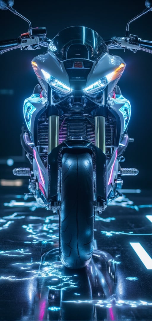 TRON Light Cycle, the super cool "Light Cycle" motorcycle, 32K, -- Chaos <30>, (eye level angle), (close-up), (realistic), (amount of light), (high Image quality), (Volume light)