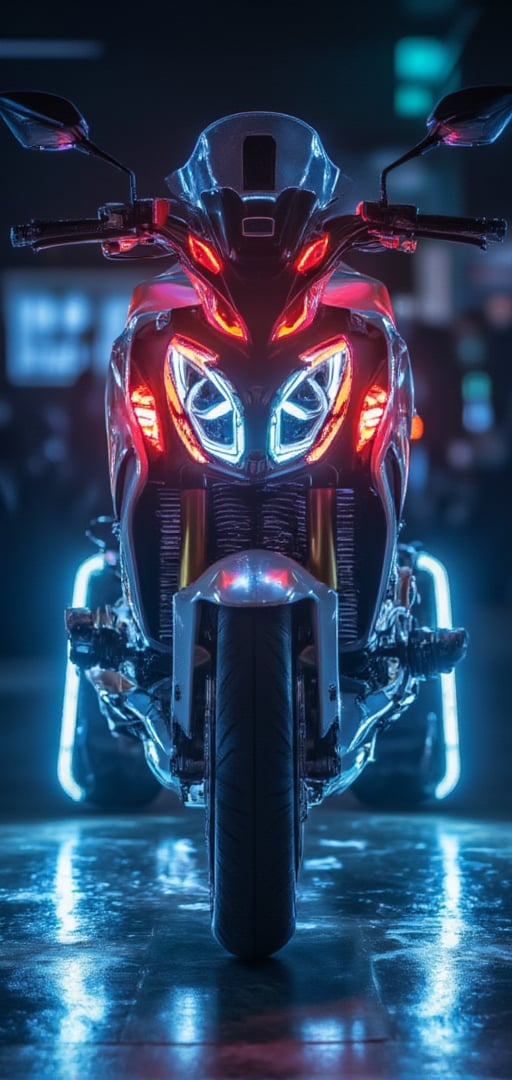 TRON Light Cycle, the super cool "Light Cycle" motorcycle, 32K, -- Chaos <30>, (eye level angle), (close-up), (realistic), (amount of light), (high Image quality), (Volume light) 32K   --chaos <20>  --uplight、（Eye level angle）、（close-up）、（photoreal）、（volumetric light）