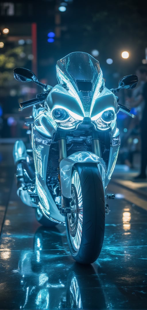 TRON Light Cycle, the super cool "Light Cycle" motorcycle, 32K, -- Chaos <30>, (eye level angle), (close-up), (realistic), (amount of light), (high Image quality), (Volume light) 32K   --chaos <20>  --uplight、（Eye level angle）、（close-up）、（photoreal）、（volumetric light）