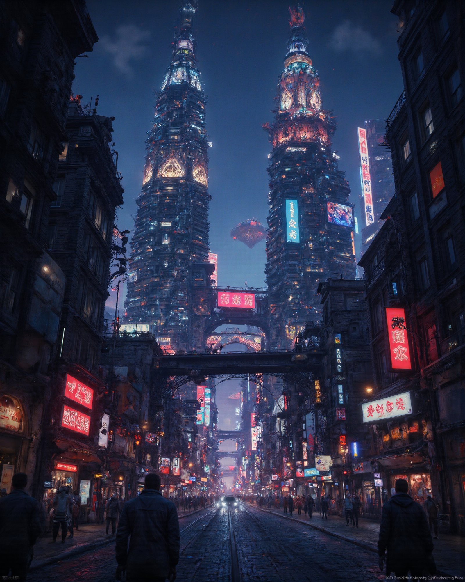 cyberpunk cityscape hyperrealistic art lets make some random images with cool futuristic cities and ships in an unknown new world, let the skies be filled with 8k details and vibrant colors. Make theses images trending an very eye catching.  . extremely high-resolution details, photographic, realism pushed to extreme, fine texture, incredibly lifelike . neon lights, dark alleys, skyscrapers, futuristic, vibrant colors, high contrast, highly detailed.Cinematic_Enhancer_Style,anime,cyberpunk,Midjourney_Whisper