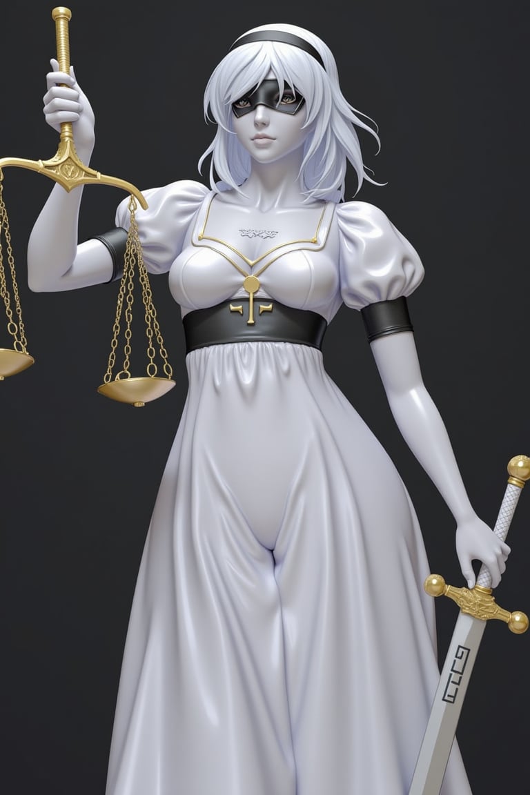 2b yorha,Nier: Automata,platinum bob, 2b, as a lady of justic, Lady Justice (Latin: Iustitia) is an allegorical personification of the moral force in judicial systems.[1][2] Her attributes are scales, a sword and sometimes a blindfold