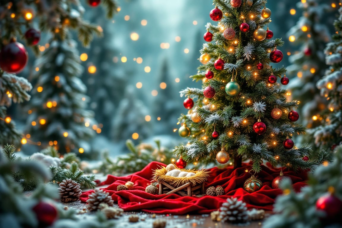 A whimsical Christmas scene unfolds: a 1st Advent display stands tall amidst a backdrop of snow-kissed trees and twinkling...