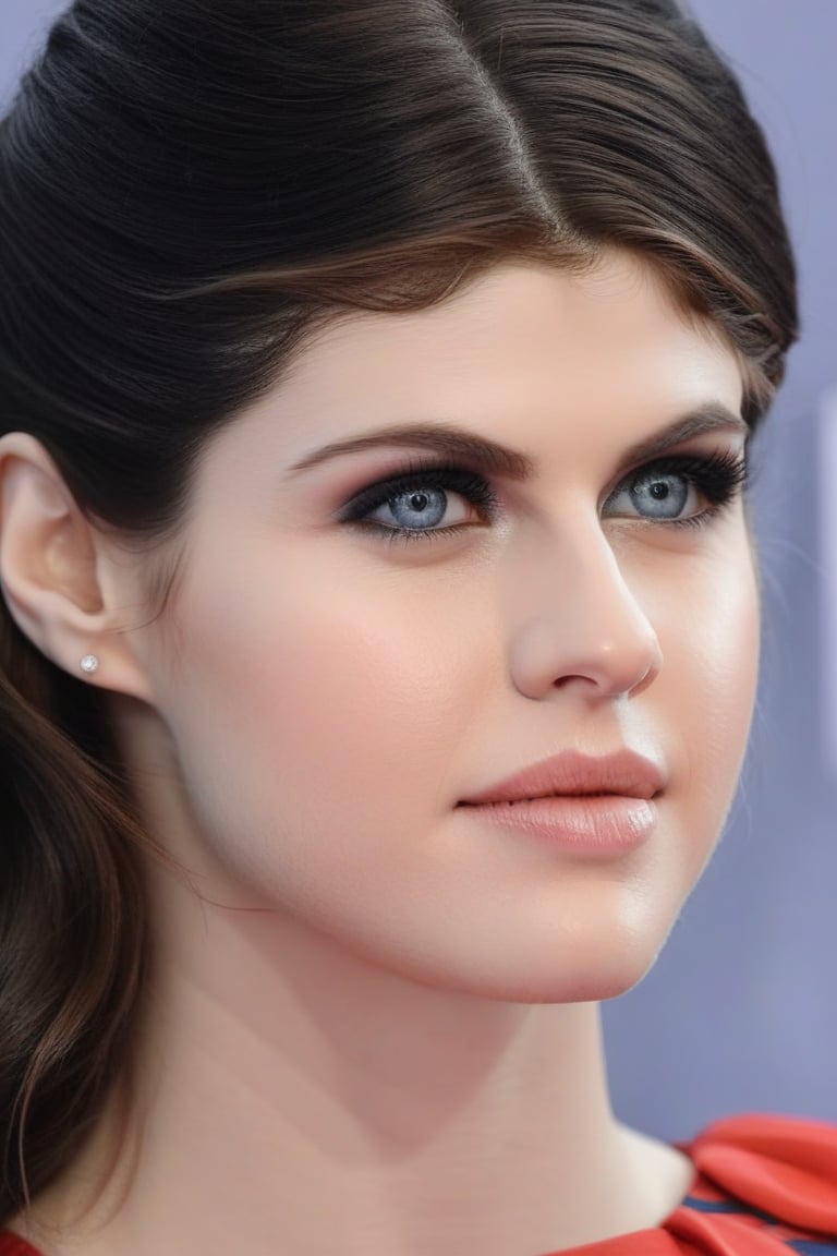 1girl, Alexandra Daddario, hyper realistic, full body, perfect make-up, intricate beauty, simple background, dim light, blurry foreground, blurry background, detailed face, perfectly detailed eyes