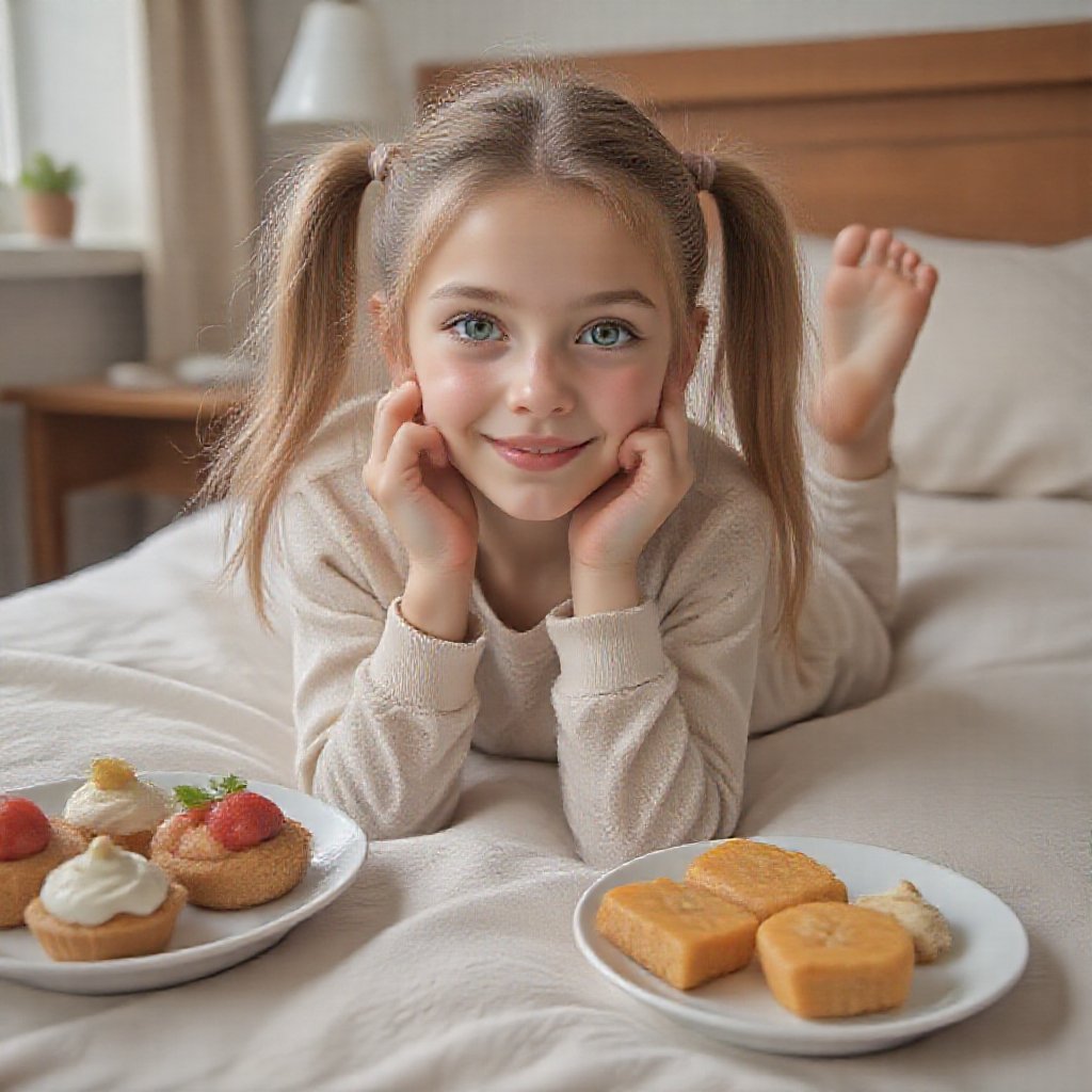 Photograph large angle,  In a bedroom a (young tween girl 1.4),  with blue eyes by 😈 Ghost 😇 in the IA 😜 on Tensor.Art