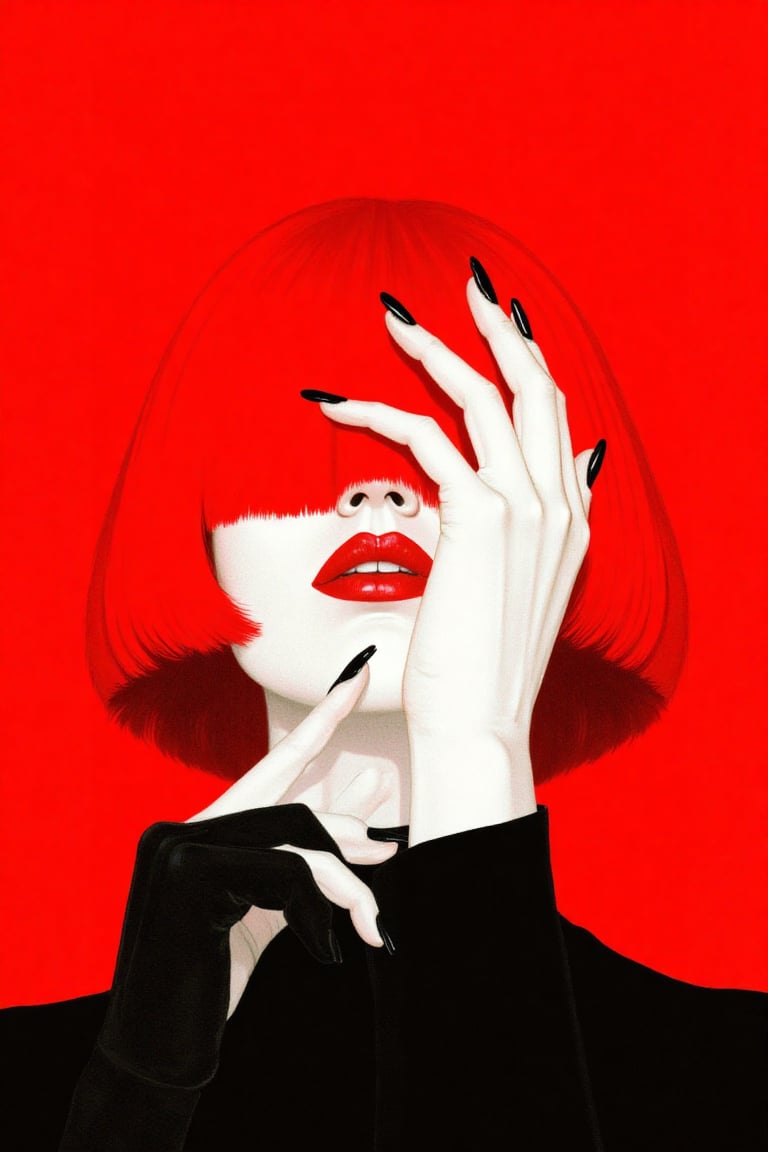 Fadeaway,  A 3/4 portrait illustration of a woman with vibrant red hair,  cut short to chin-length by Laam on Tensor.Art