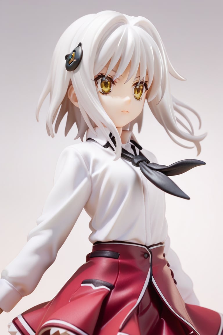 score9_up, score8_up, score7_up, score6_up, 
KONEKO TOUJOU, SHORT HAIR, HAIR ORNAMENT, YELLOW EYES, WHITE HAIR,
SKIRT, SCHOOL UNIFORM, SHIRT, WHITE SHIRT, COLLARED SHIRT, NECKERCHIEF, BLACK NECKERCHIEF, LONG SLEEVES, RED SKIRT, solo,





