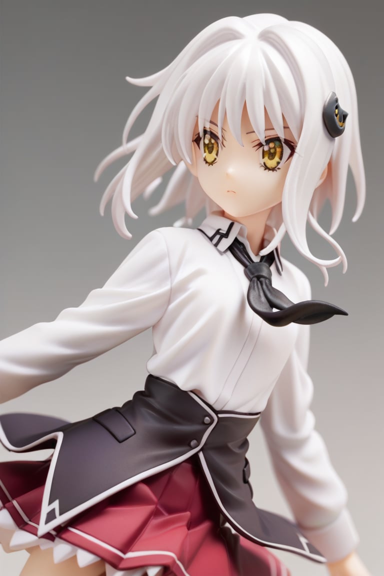 score9_up, score8_up, score7_up, score6_up, 
KONEKO TOUJOU, SHORT HAIR, HAIR ORNAMENT, YELLOW EYES, WHITE HAIR,
SKIRT, SCHOOL UNIFORM, SHIRT, WHITE SHIRT, COLLARED SHIRT, NECKERCHIEF, BLACK NECKERCHIEF, LONG SLEEVES, RED SKIRT, solo,





