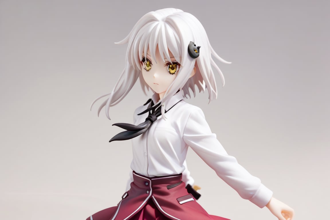 score9_up, score8_up, score7_up, score6_up, 
KONEKO TOUJOU, SHORT HAIR, HAIR ORNAMENT, YELLOW EYES, WHITE HAIR,
SKIRT, SCHOOL UNIFORM, SHIRT, WHITE SHIRT, COLLARED SHIRT, NECKERCHIEF, BLACK NECKERCHIEF, LONG SLEEVES, RED SKIRT, solo,





