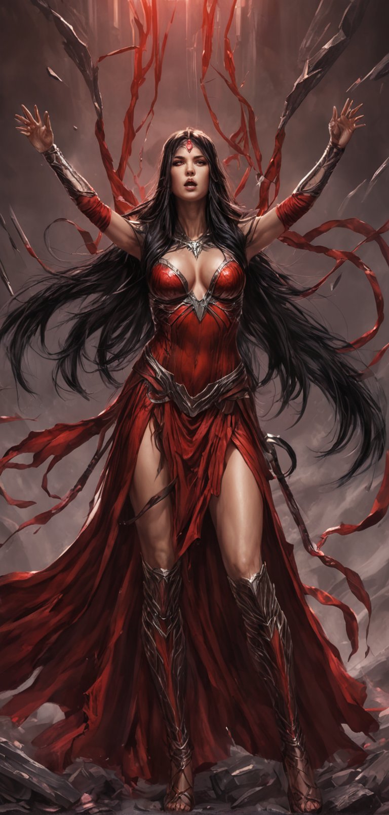 (extremely detailed 8k wallpaper), a medium full body photo of elektra,intricate, highly detailed, dramatic, in elektra costume,long beautiful black hair,screaming