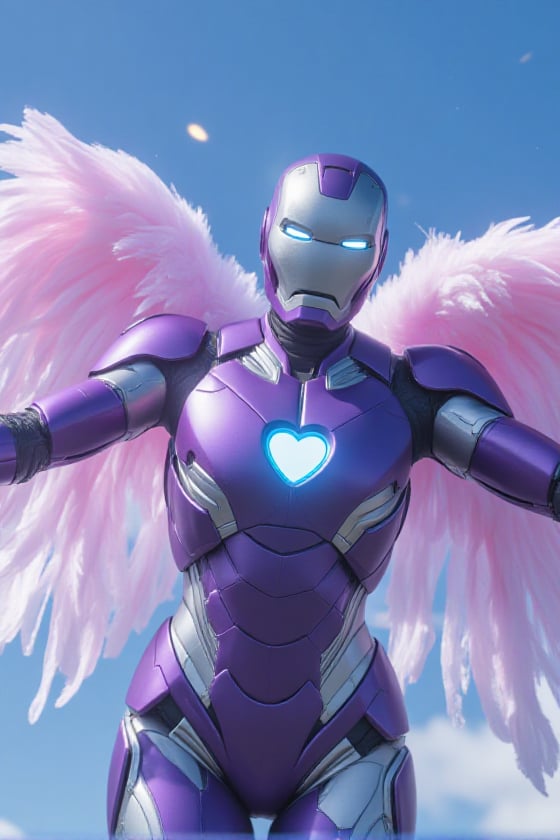 IronAngel looks like a purple and silver Ironwoman. She wears an Ironman helmet of purple and silver,  she's bald. She has...