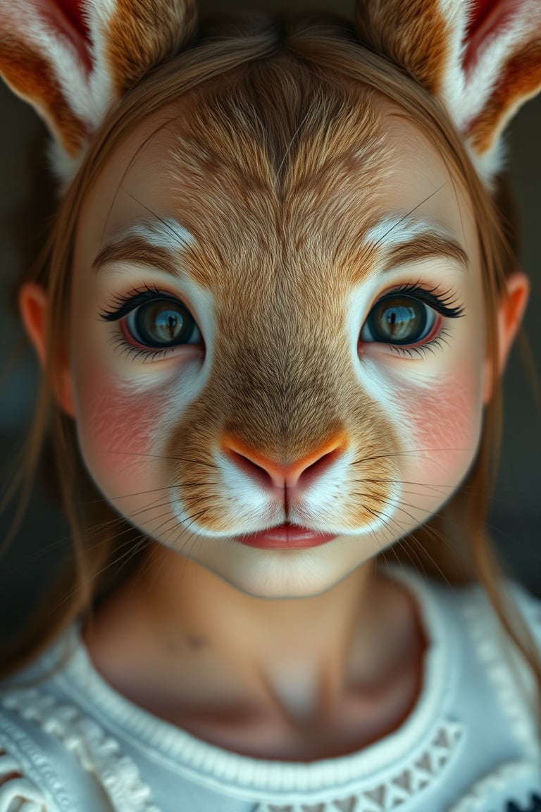 hyperrealistic close up of a humanoid bunny girl