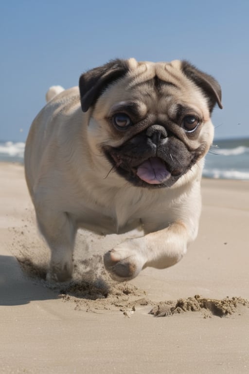 dog,  pug,  running at the beach by Frame by me on Tensor.Art