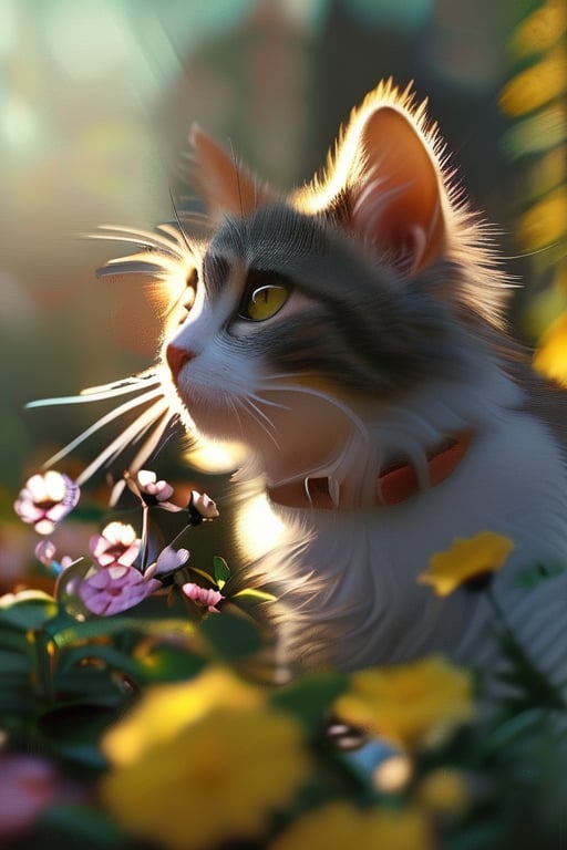 cat,  wearing jumpsuit,  at the garden by Frame by me on Tensor.Art
