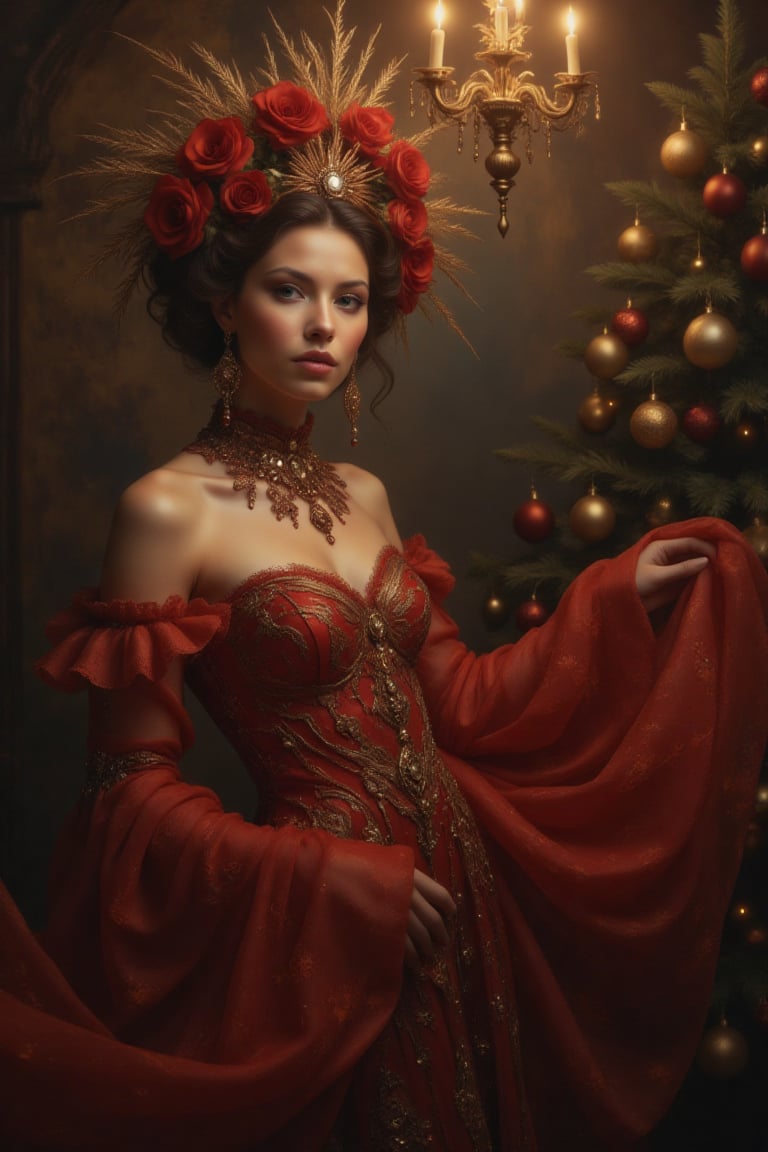 Christmas time,  illustration,  woman in red costume by andux on Tensor.Art