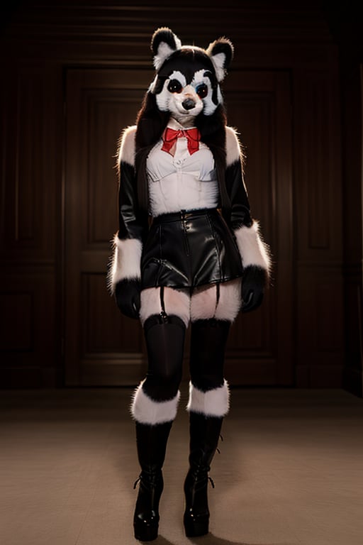 ((Full body)),panda girl,lolita fashion,red eyes,photorealistic,furry,furry female,body fur,animal ear fluff,animal ears,fang