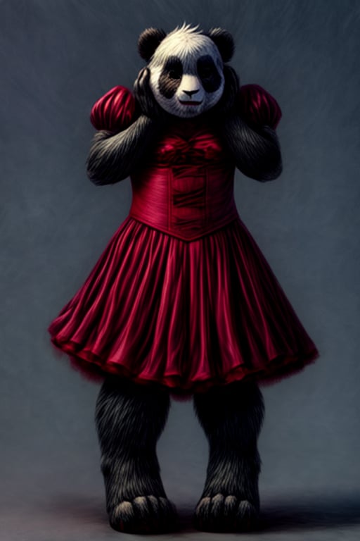 ((Full body)), panda girl, lolita fashion,DisembodiedHead,holding head,headless,paws