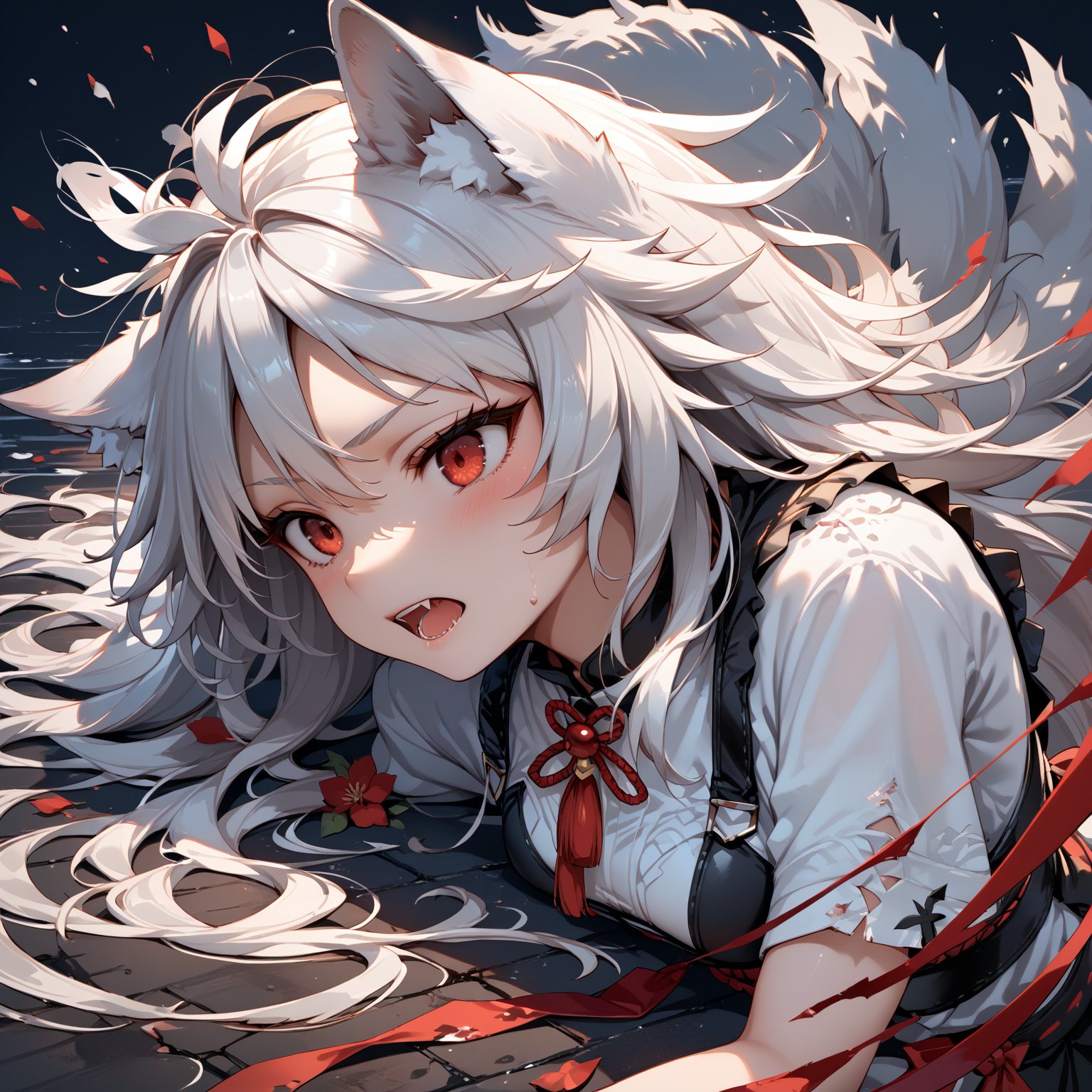 wolf girl,white wolf fur,white wolf ears,red eyes,white wolf tail,score_9,score_8_up,score_7_up,source_anime,BREAK,furry,more detail XL