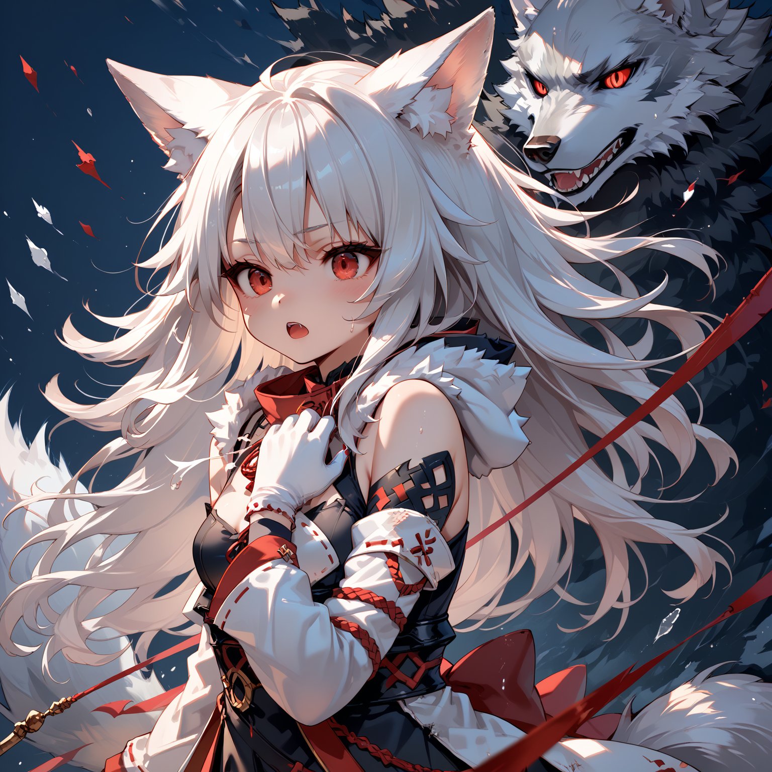 wolf girl,white wolf fur,white wolf ears,red eyes,white wolf tail,score_9,score_8_up,score_7_up,source_anime,BREAK,furry,more detail XL