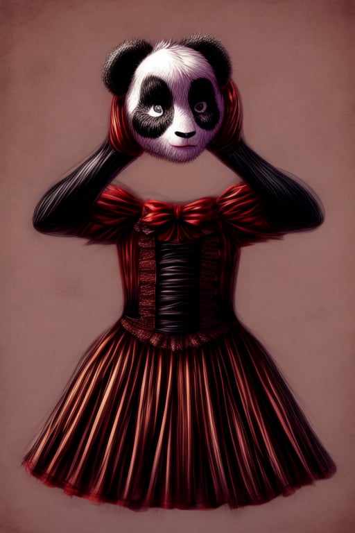 Full body, panda girl, lolita fashion,DisembodiedHead,holding head,headless