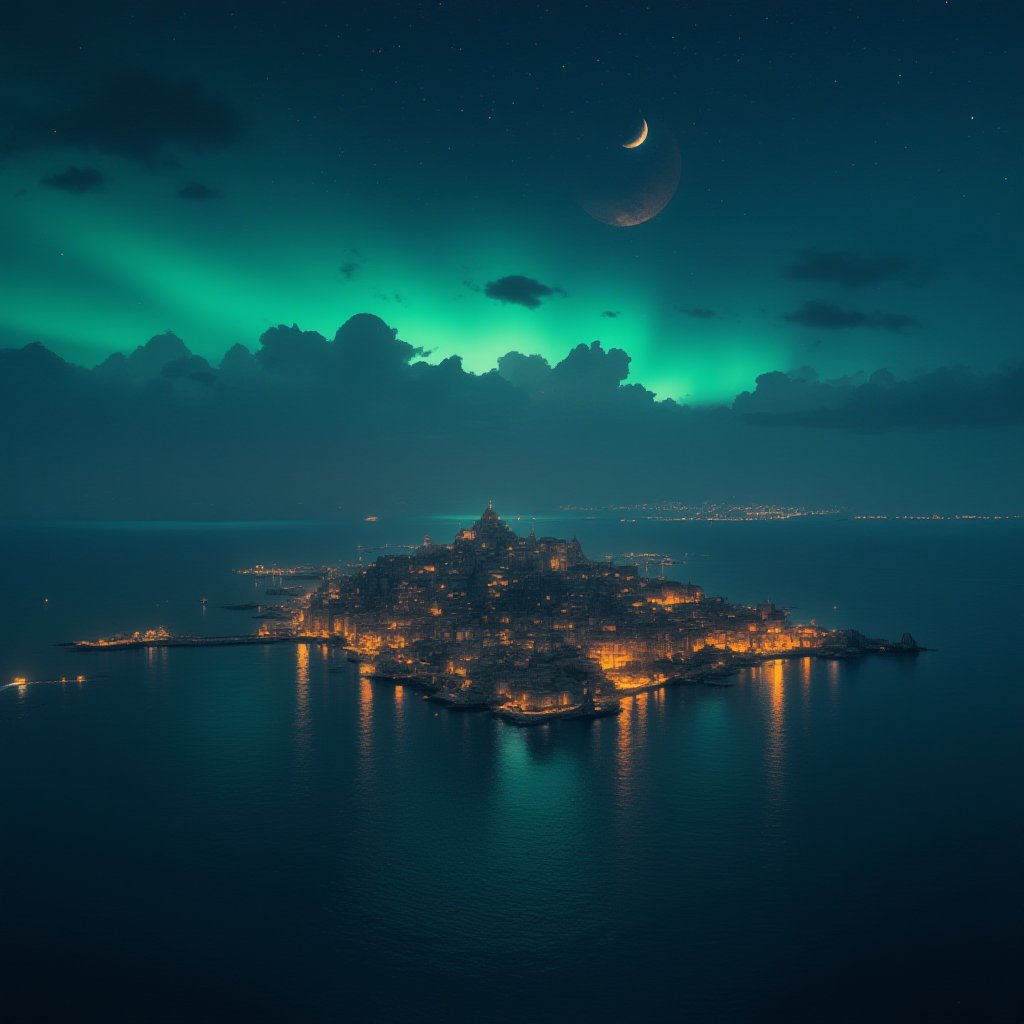 astroflux_v101,  | digital render of a city in the night,  night lights by Tes_the_Boy on Tensor.Art