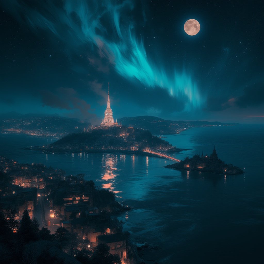 astroflux_v101,  | digital render of a city in the night,  night lights by Tes_the_Boy on Tensor.Art