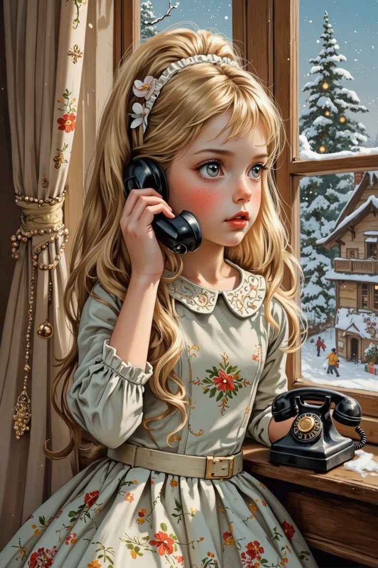 half body of a 2 years old cute little girl looks like young Brigitte Bardot,  blond pinned up hair ,  vector illustration...