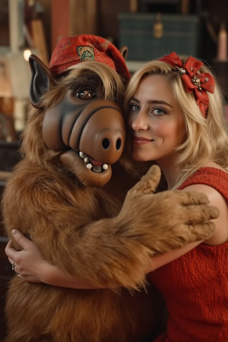 Billie Eilish is hugging alfalf Cute,  adorable scene,  christmas time by Terencio on Tensor.Art