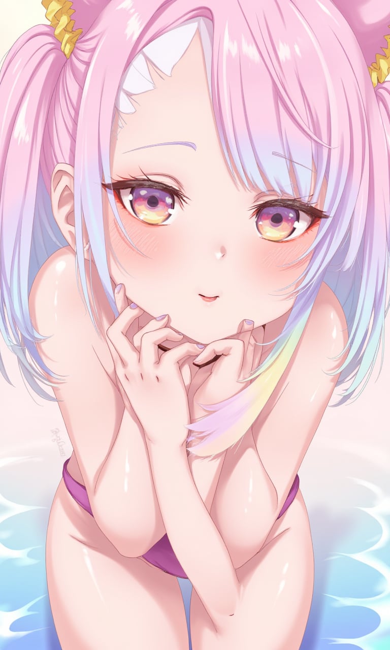  ecchi emo female neko in a two piece bathing suit,emotion,rgbcolor,fcloseup,illustration,portrait