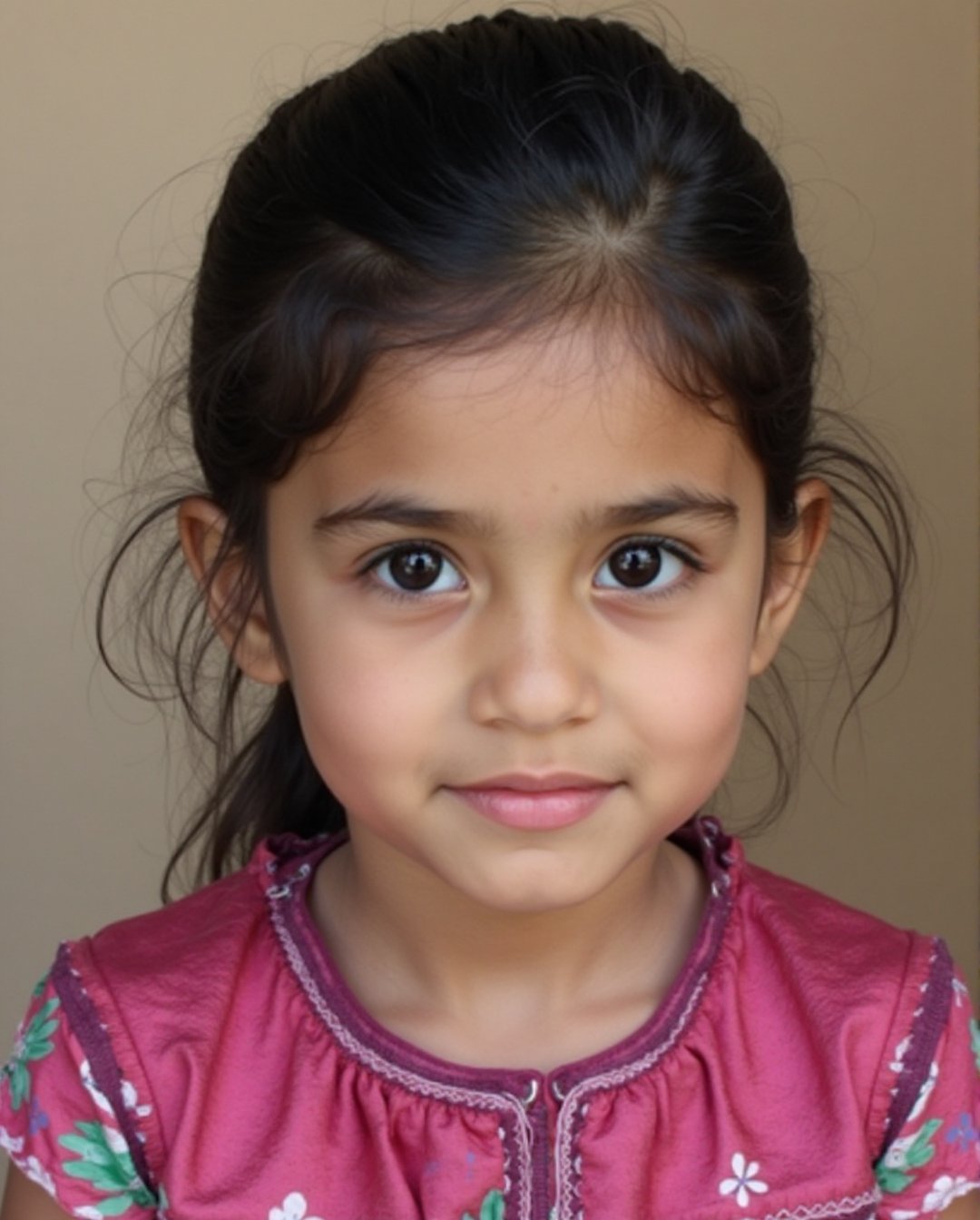 6 year old Palestinian girl. Little girl with black hair and black eyes.