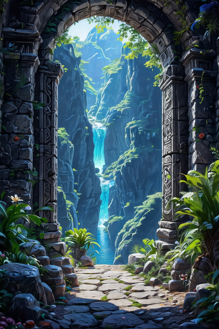 amazing fantasy art, ultra detailed, top quality, extremely intricate, vivid picture, Another world beyond the stone portal,