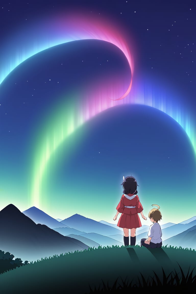 Aurora,  小女孩拿畫筆在夜空中畫畫。可愛風格的衣服。 by 喜愛大蜜桃 on Tensor.Art