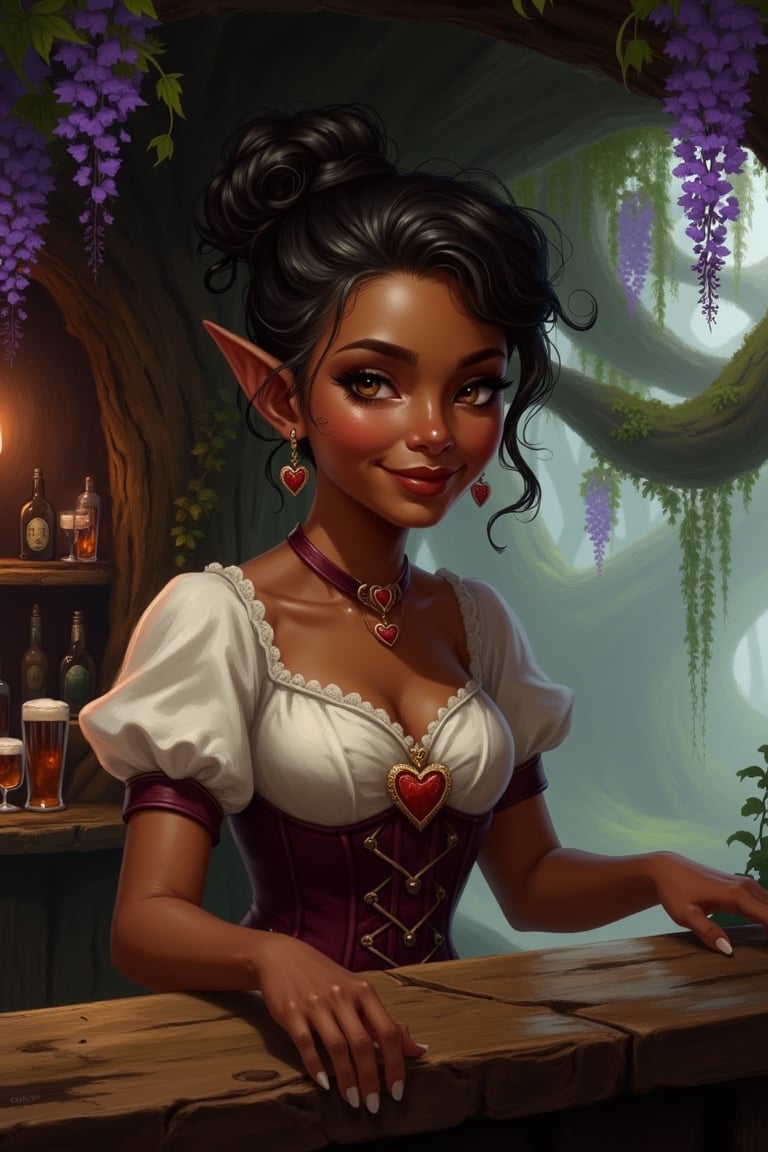 A highly detailed image in a Dungeons and Dragons Forgotten Realms setting of a halfling woman. She is short and small and...