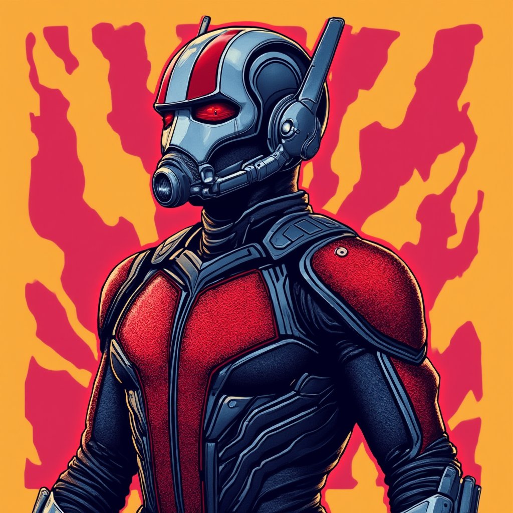 Portrait of Ant-Man, (suit like the one in the MCU movie), pop-art style