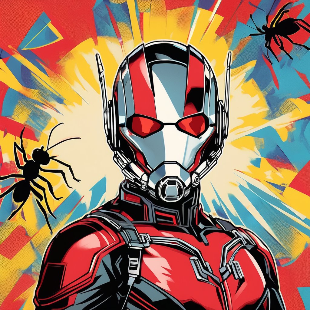 Portrait of Ant-Man, (suit like the one in the MCU movie), pop-art style