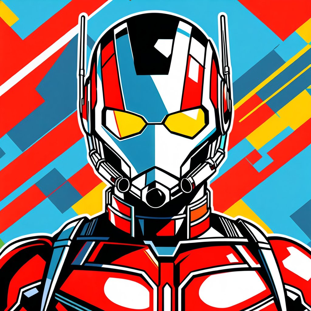 Portrait of Ant-Man, (suit like the one in the MCU movie), pop-art style