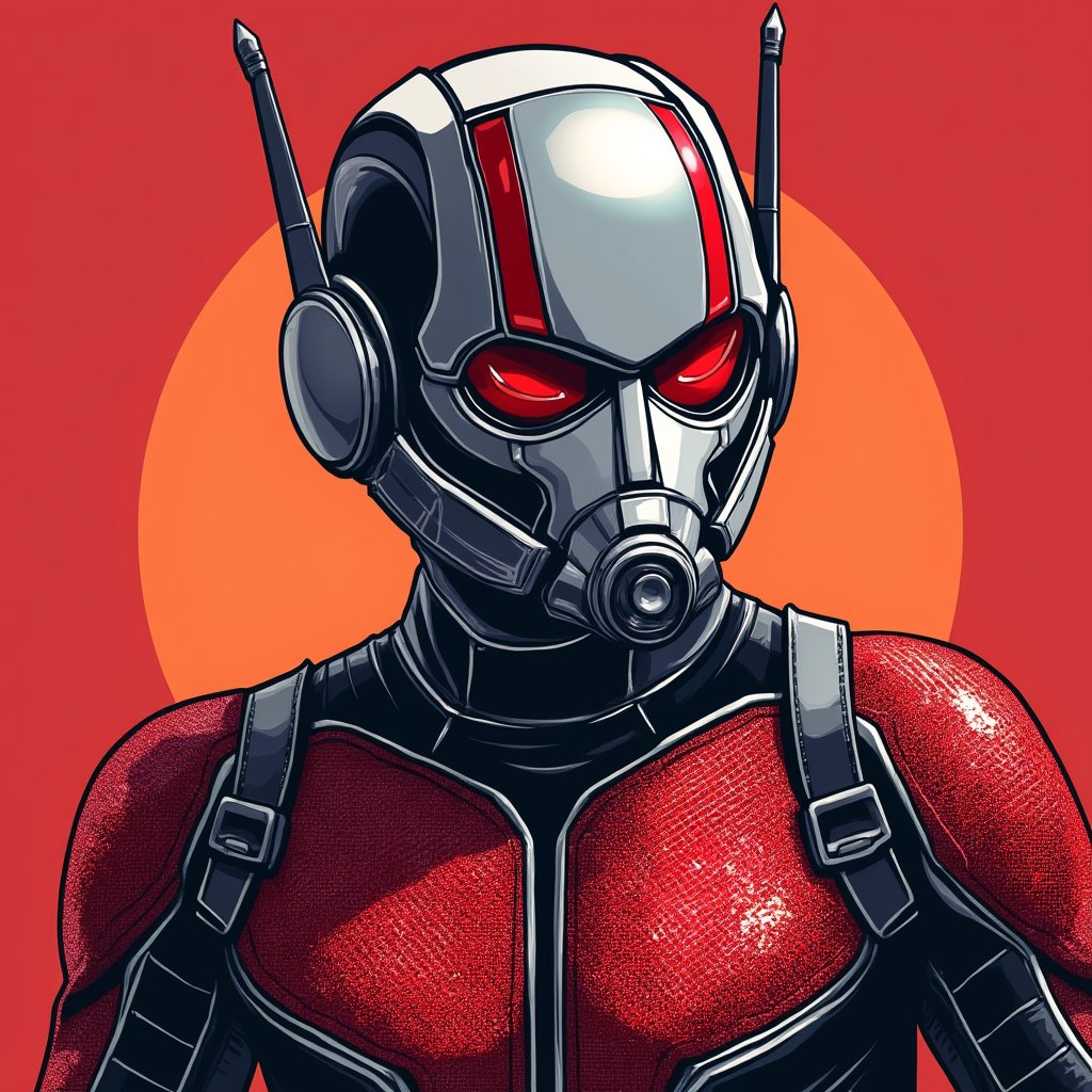 Portrait of Ant-Man, (suit like the one in the MCU movie), pop-art style