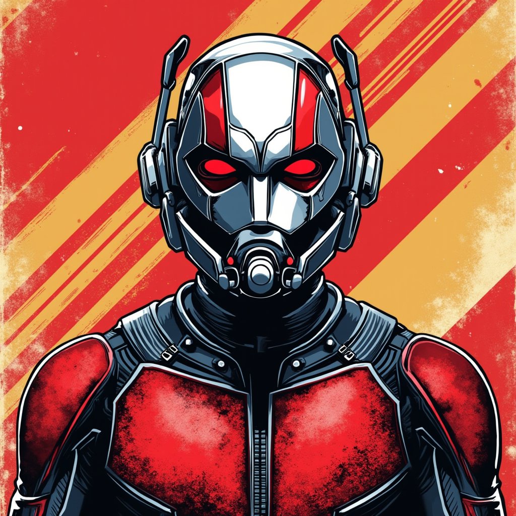 Portrait of Ant-Man, (suit like the one in the MCU movie), pop-art style