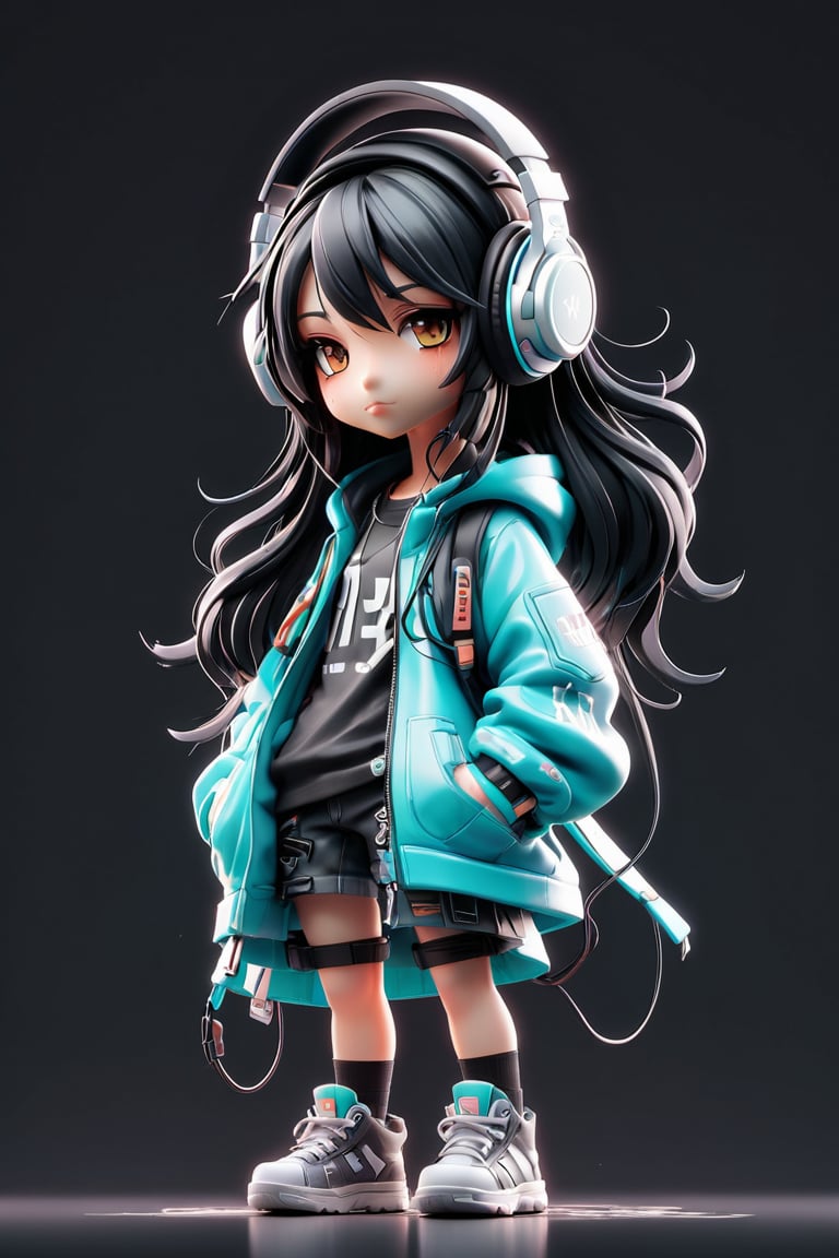 A logo for a female grunge hip hop artist named girl lex Black straight hair larger big anime girl, Hand in pocket, headset