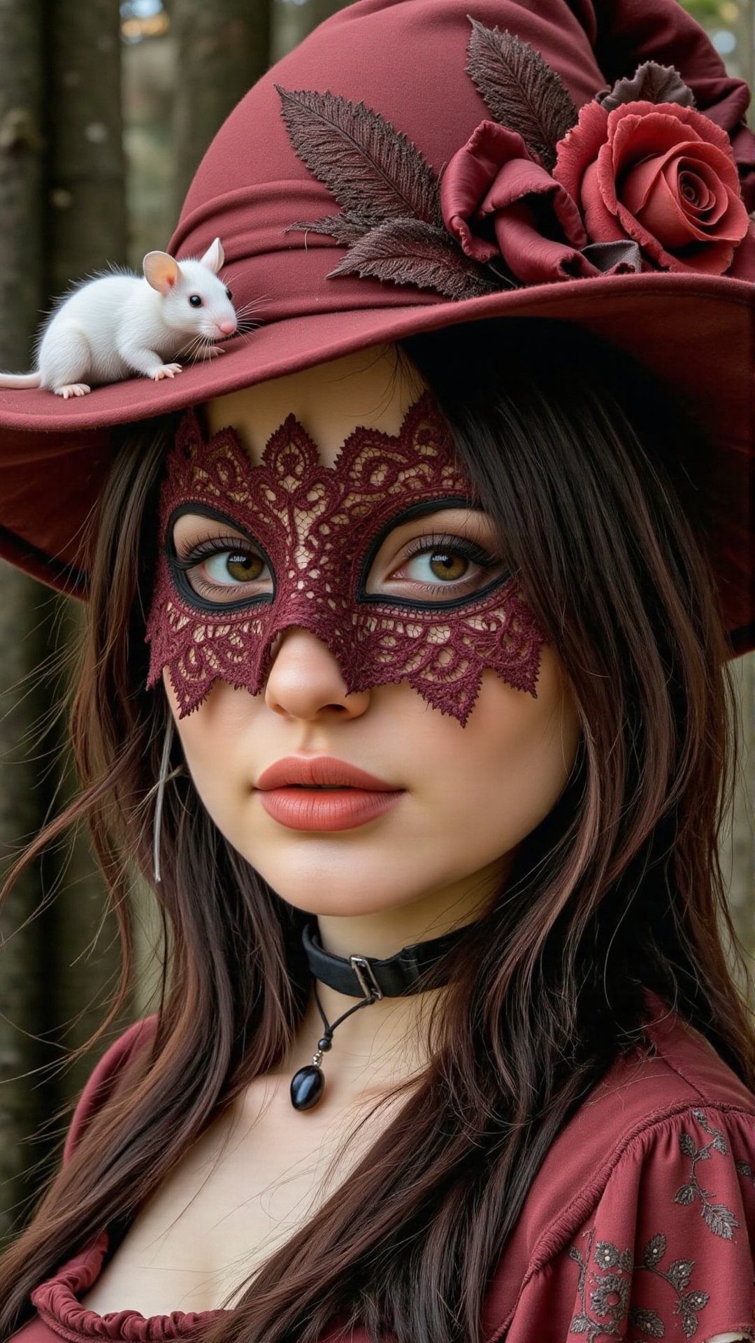 a medium close up of a person wearing a lace filigree needle point mask,  intricate complex painted and sewn mask,  dreamy...