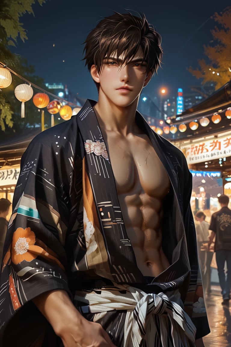 score_9, score_8_up,score_7_up, 1boy, solo, five fingers, handsome, chiseled jawline, perfect anatomy, standing, festival, city background, Expressiveh, concept art, dark theme, japanese matsuri, daytime 
 score_6_up,score_5_up,score_4_up,BREAK, rating_explicit,smooth,REALISTIC,SDXL 1.0,CONCEPT CHARACTER,MODEL,MALE,more detail XL,yukata,source_anime,kinomoto_touya,short hair,brown hair,brown eyes,male focus