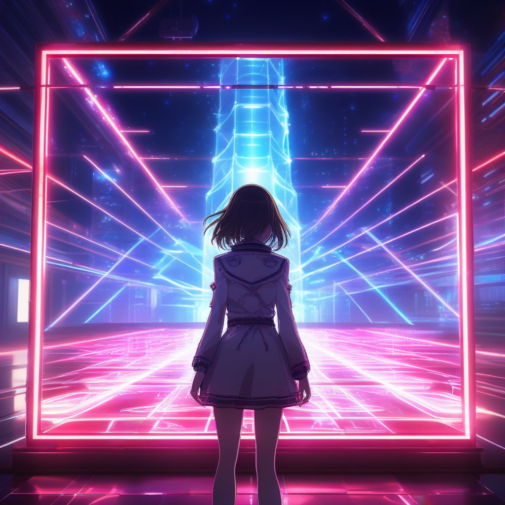 A mesmerizing space neon laser show,  projecting the full growth of a girl,  Akane Kurokawa by Upi on Tensor.Art