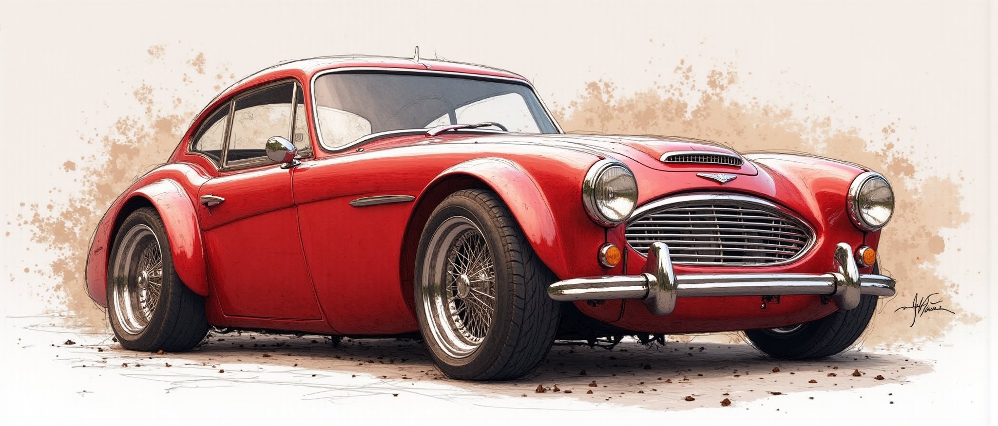 Deep learning model flowchat in colour of a austin healey 3000 from 1962 rwb, wide body, sketch, realistic photo, Chip Foose car rendering, chrome wheels, bagged, slammed to the ground, photreal masterpiece
