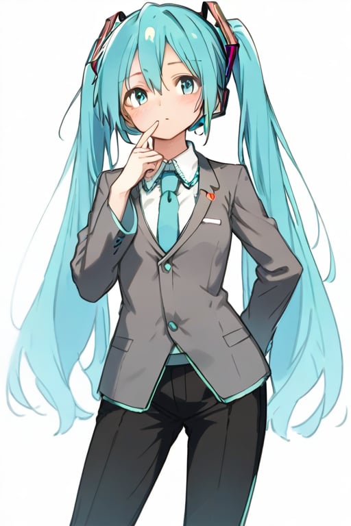 ffppsketch,sketchy,unfinished, a Hatsune Miku wearing formal suit, white background, sketch, drawing